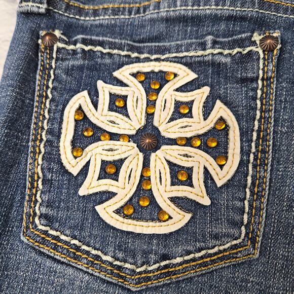 Pepe Capri Jeans Low Rise Topaz Stone Embellished Pockets size 27 Distressed - Picture 10 of 12